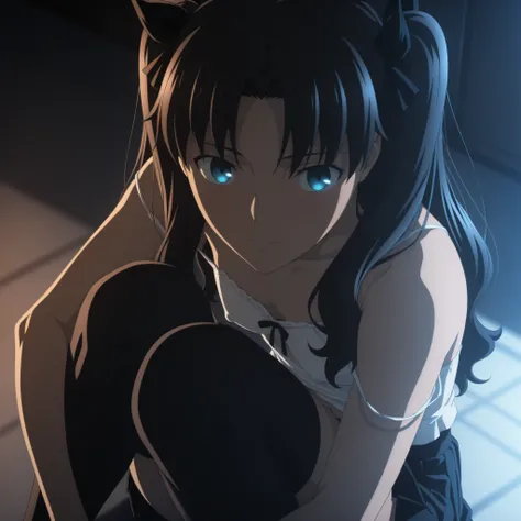 masterpiece, best quality, amazing quality, highres, absurdres, very aesthetic, high resolution, ultra detailed, perfect details, midnight,   , indoors, ufotable style, (from above, from back), blue hour, backlight,
 
1girl, ufotable style, anime style,  (...