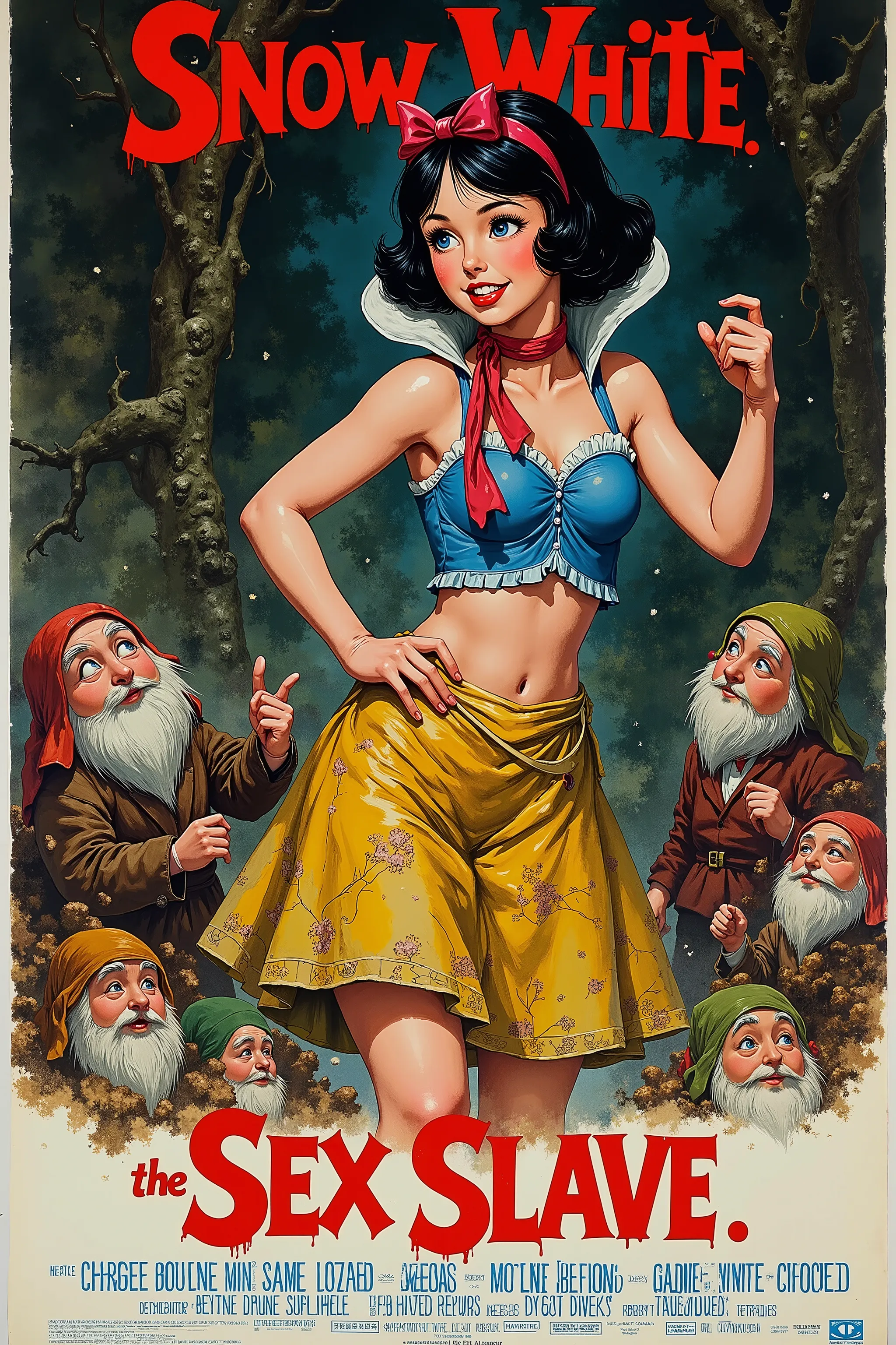 mvpstrCE style, "SNOW WHITE the SEX SLAVE", NSFW, 1girl, 7guys, Young Snow White is made a sex slave by the seven violent dwarfs.
Snow White's very white skin has also been stained by the violent dwarfs.
Snow White is wearing the same headband with a big...