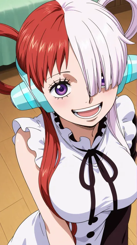uta,one piece,
High quality ,  best quality , masterpiece,  High Resolution , detailed face( LoRA: uta),anatomically correct, detailed hair Style( LoRA: uta),anime Coloring,anime Style,screencap
solo, 1 girl,
headphones,multicolored hair,two-tone hair,whit...