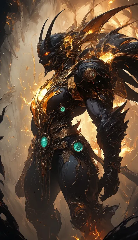 (((epic and visually stunning digital anime masterpiece:1.5))), majestic demonic dragon oni:1.7, towering hybrid creature with ornate obsidian and gold-plated armor:1.6, muscular and elegant silhouette, glowing crimson tattoos across scaled skin:1.6, (((ho...
