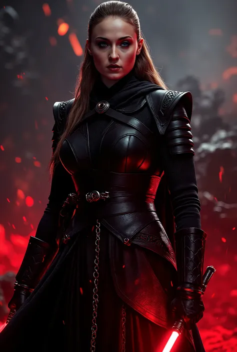 full body shot, female warrior, sith lord, star wars, red lightsaber, intricate details,beautiful detailed eyes, beautiful detailed lips, extremely detailed face, long eyelashes, evil look, diabolic, dramatic lighting, dark fantasy, chiaroscuro, cinematic ...