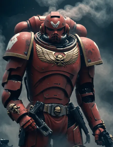 The knight in red armor, in red armor, Rest in the fog, dust, strange red gas fog, g1g3r,  Contrast colors and textures , grainy texture,surrealistic
