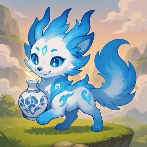 A spirit beast that combines these two images,Create new beasts,Can hold porcelain,But design must not be monotonous