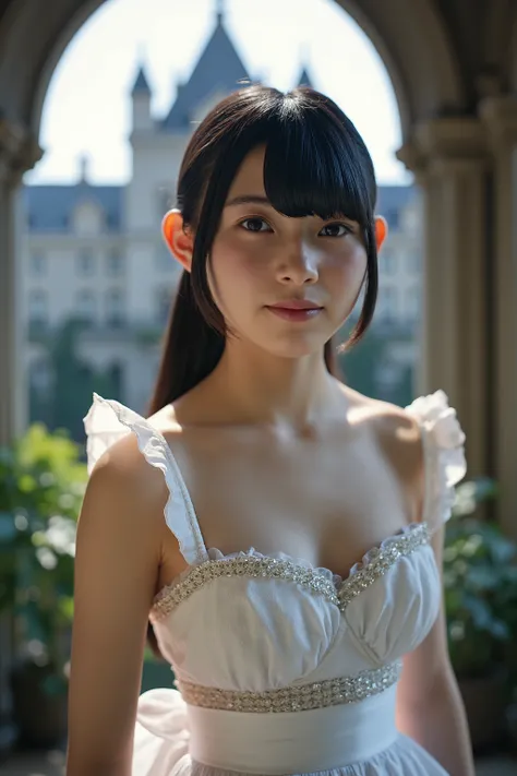 　Sparkling　beautiful face　underwear　白いunderwear　small breasts　muscular　soft smile　Castle　maid outfit