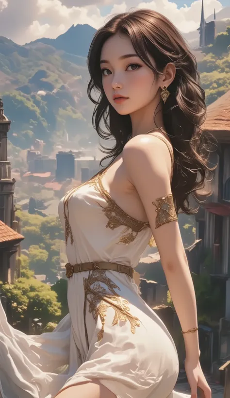 (((( masterpiece)))), (((( top quality)))), ((Alfons Maria Mucha master piece)),erotic, sexy, god秘, god, high resolution,soft focus, fine grain, Detailed Faces, Very detailed facial depiction, detailed eyes 、Detailed Faces、detailed hair 、真珠の様に透き通る肌 、Big Br...