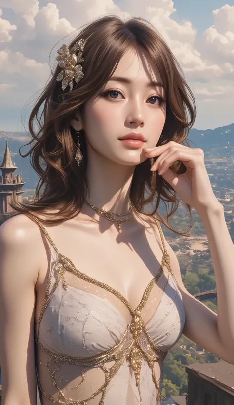 (((( masterpiece)))), (((( top quality)))), ((Alfons Maria Mucha master piece)),erotic, sexy, god秘, god, high resolution,soft focus, fine grain, Detailed Faces, Very detailed facial depiction, detailed eyes 、Detailed Faces、detailed hair 、真珠の様に透き通る肌 、Big Br...