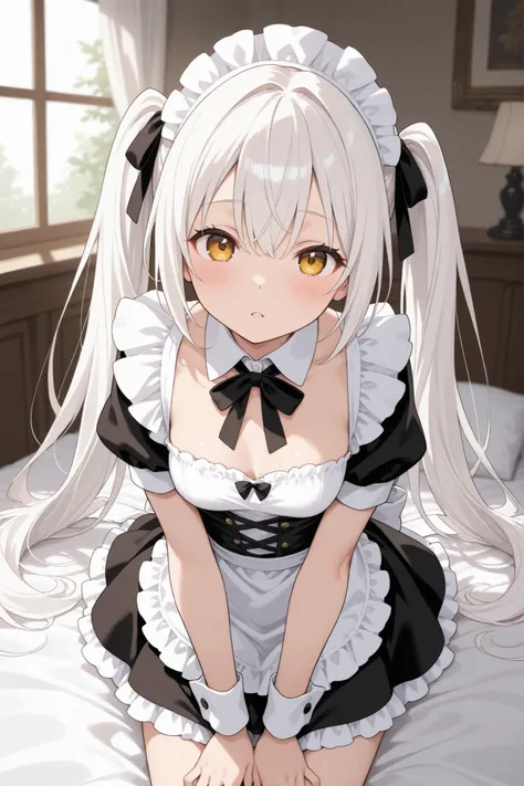 Maid twin tails white hair