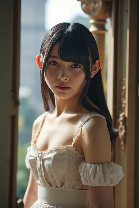 Sparkling beautiful face underwear 白いunderwear small breasts muscular soft smile Castle maid outfit
