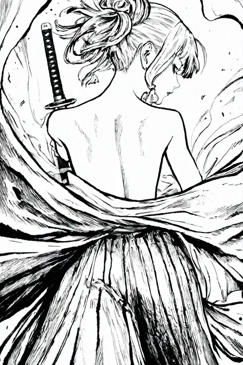 HDR, 8K, high contrast, masterpiece, best quality, amazing quality, very aesthetic, anime artstyle, realistic, hentai art, newest, 
BREAK
bounce light, hyperdetailed, detailed hair strands, detailed fibers, monochrome, greyscale, line art, manga, Kentaro M...