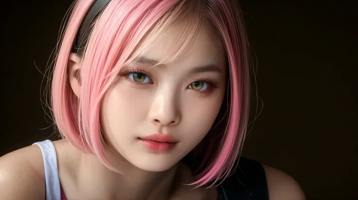 Beautiful thai 1Women, medium breasts, two-tone hair, pink hair, pinkish-white skin, hair pink colour ((realistic))
