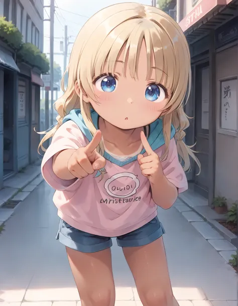 (masterpiece, best quality, ultra detailed, 8k, 4k, hires, absurdres:1.4),(,little,ultra cute kawaii:1.4),safe,1 girl,(tanned skin,blonde hair, blue eyes:1.2),(Suntanned skin)
,^^^,:o,pointing at self,tilt head