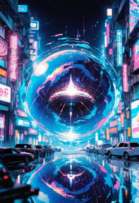 vaporwave, retro futuristic scene, synthwave cityscape, neon lights, glitch art, retrowave, outrun, 80s aesthetic, cyberpunk, retrofuturism, holographic effects, digital art, 3D render, hyperrealistic, dramatic lighting, moody atmosphere, vibrant colors, i...