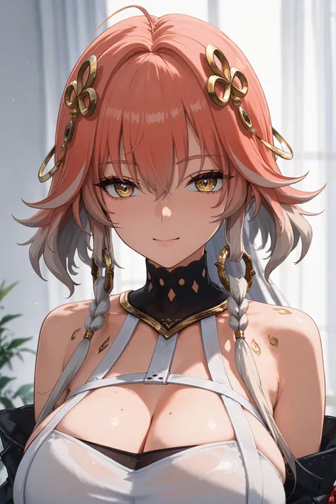 score_9, score_8_up , score_7_up , score_6_up , score_5_up , (masterpiece, best quality),ultra detailed, warm lighting, rim light, megami magazine, BREAK  1 girl,Changli, huge breasts ,cute face, golden eyes, moist eyes, eyelashes, eye shadow, eyeliners, b...