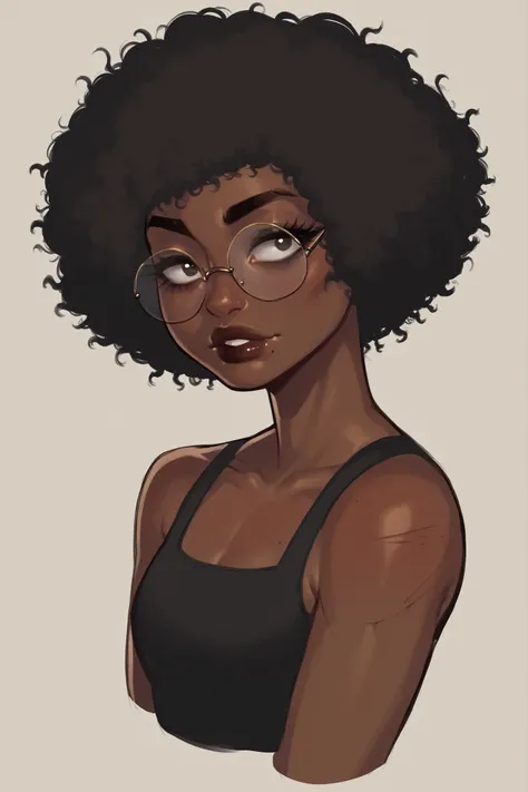 score_9, score_8_up, score_7_up, score_6_up, score_5_up, score_4_up, rating_safe, 1girl, jewelry, solo, dark skin, dark-skinned female, black hair, Solo, female, brown skin, curly hair, (((short hair))), Black afro, curly afro, natural lipstick, eyeliner, ...