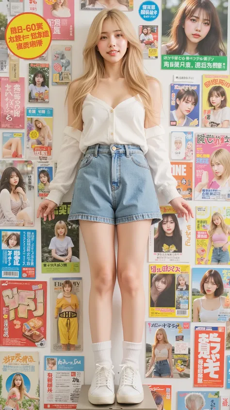 collage art、Retro Collage、Magazine clipping、Vintage Material、Blonde Girl、smile、200010s style、baggy socks、Japanese high school 、