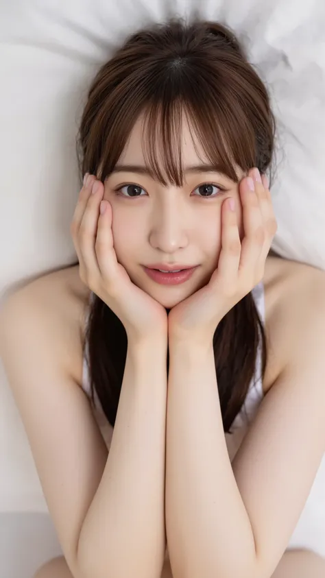 1girl, (masterpiece), (Highest quality), (32k), (photorealistic), (Ultra-high resolution), (a portrait with sharp focus and crisp quality, highlighting the subject’s facial features), (simple background), ((face and body straight at the camera:1.4)), (look...