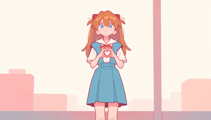 masterpiece, best quality, very aesthetic, 1girl, asuka langley, standing, school uniform, looking at viewer, make heart gestures with hands
