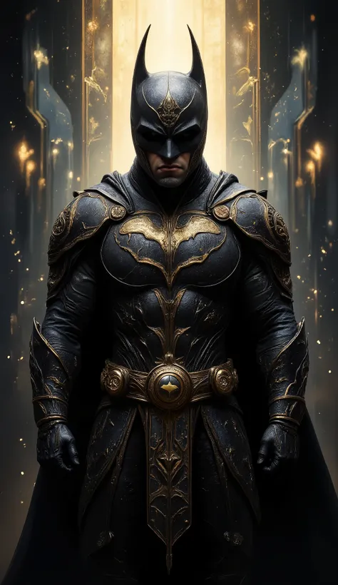 (best quality, 128k,highres,masterpiece:1.2),ultra-detailed,(realistic,photorealistic,photo-realistic:1.37), ((masterpiece)) ((photography)) ((Highest quality)) an Art Deco illustration of Batman as a samurai. His armor should combine traditional samurai ...