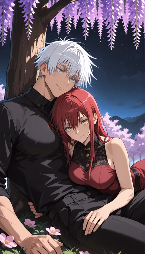 masterpiece, best quality), safe, amazing quality, very aesthetic, absurdres, highres, newest, HDR, 8K, high detail RAW color art, large pupil, eyelashes, couple, hetero, duo focus, (size difference, high difference), smile, having fun, under a large tree...