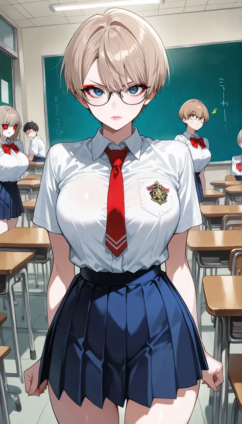 score_9, score_8_up, score_7_up, ((One Japan)), cute girls, ( Japanese woman:1.2), (((uniform), (white shirt), (Navy Blue Pleated Skirt), miniskirt, (red tie from the side), Perfect Female Shape , Perfection face, shiny pink lips, expressive eyes, eyesh...