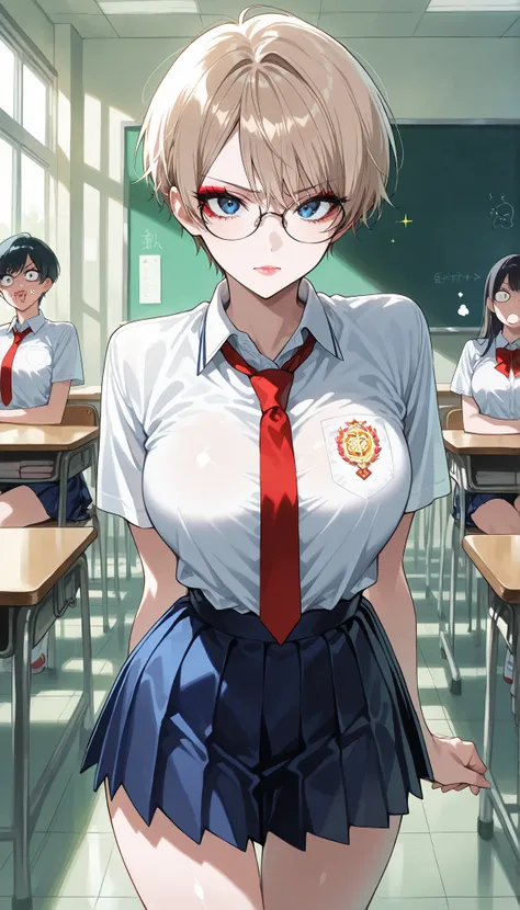 score_9, score_8_up, score_7_up, ((One Japan)), cute girls, ( Japanese woman:1.2), (((uniform), (white shirt), (Navy Blue Pleated Skirt), miniskirt, (red tie from the side), Perfect Female Shape , Perfection face, shiny pink lips, expressive eyes, eyesh...