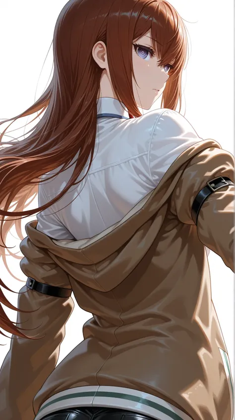 Steins Gate, makise kurisu, white background ,from behind