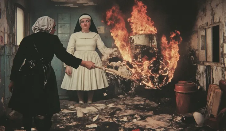 FILM (1929) dirigida por Luis Buñuel. A nun burns artwork in an old toilet.