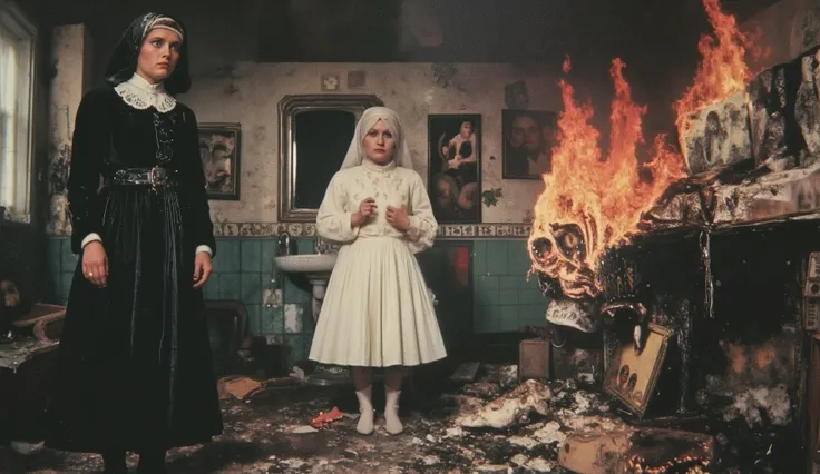 FILM (1929) dirigida por Luis Buñuel. A nun burns artwork in an old toilet.