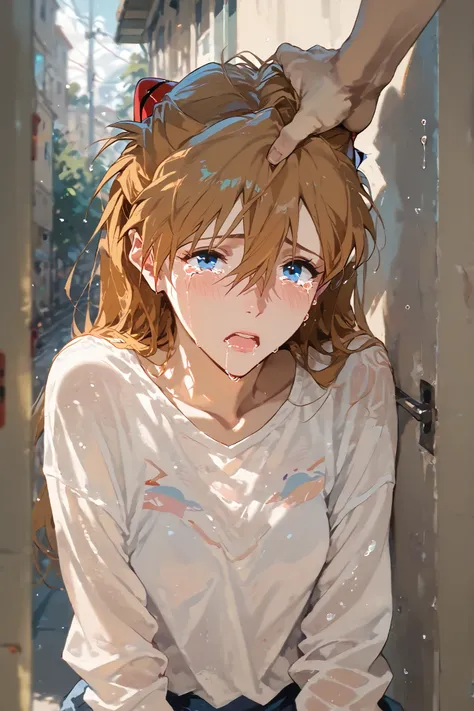 souryuu asuka langley, She is crying, tears are flowing from her eyes, 