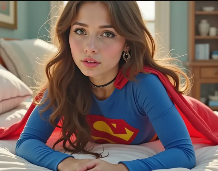 SUPERGIRL WEARING A TIGHT BLUE AND RED 1980 SUPERGIRL COSTUME AND RED CAPE. GETTING FUCKED DOGGY STYLE 
