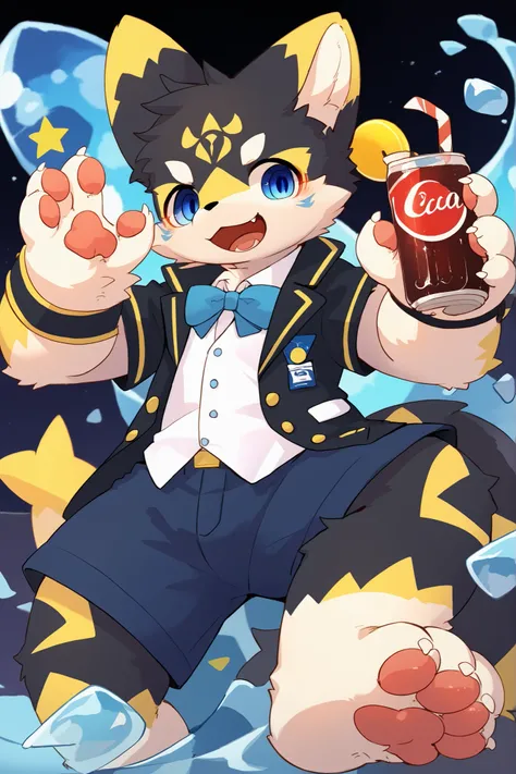 score_8_up, score_7_up, score_6, source_furry, source_anime, very detailed, ((furry, (kemono), anthro)), solo, solo focus, gato kemono con pelaje blanco con patrones azules,orejas azules,cola blanca con la punta azul,manchas azules en su rostro y cuerpo,pi...