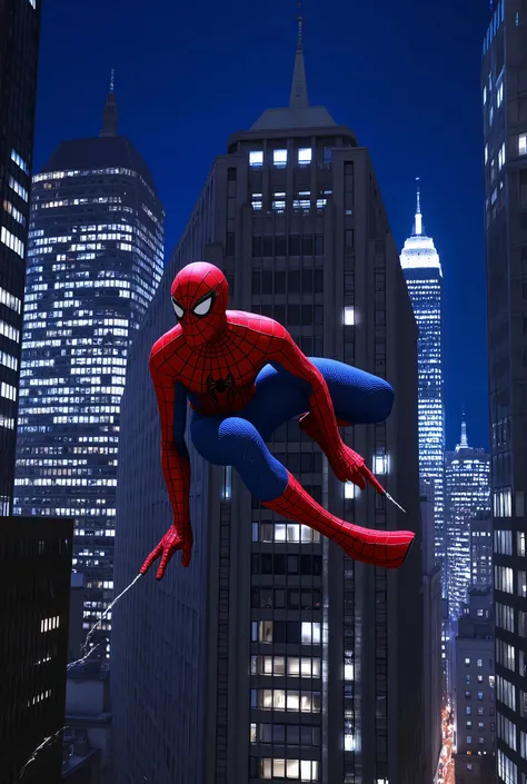 spide-man fly in night sky city