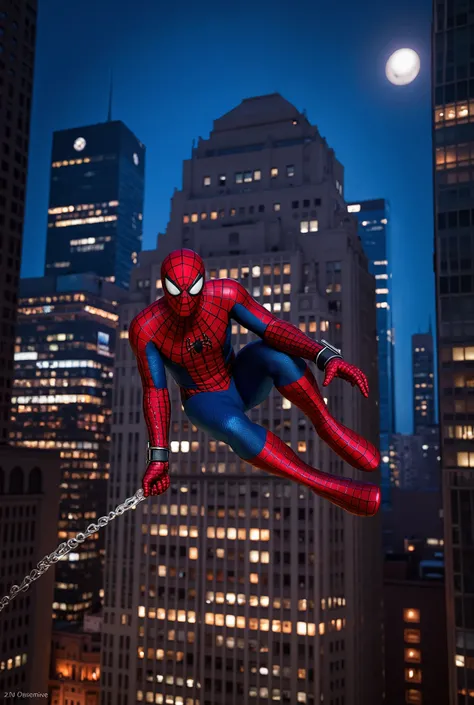 spide-man fly in night sky city