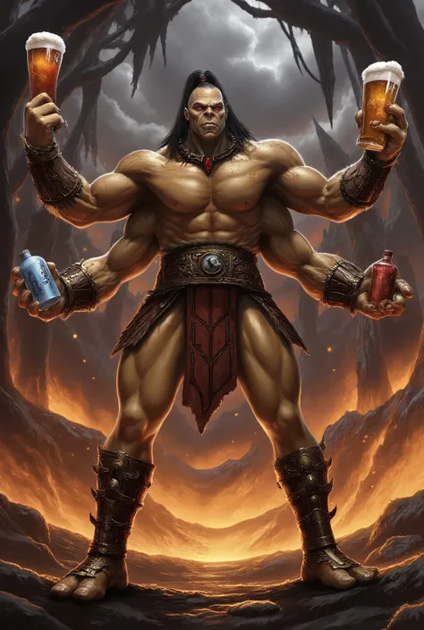 (best quality, 128k,highres,masterpiece:1.2),ultra-detailed,(realistic,photorealistic,photo-realistic:1.37), ((masterpiece)) ((photography)) ((Highest quality)) Ultra-detailed illustration of Goro from Mortal Kombat, standing powerfully with ((four muscula...