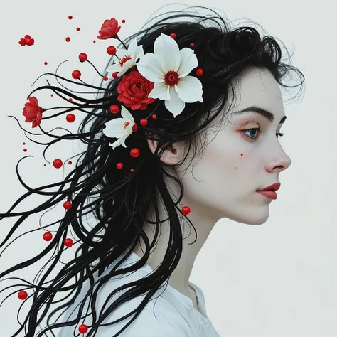 Executed in a cyberpunk style, the surface blends vivid white, black, red, and grey alcohol inks. The pigments drip and mix gradually into one another, emphasizing movement, disintegration, and transience. Every detail feels suspended in time each stroke a...
