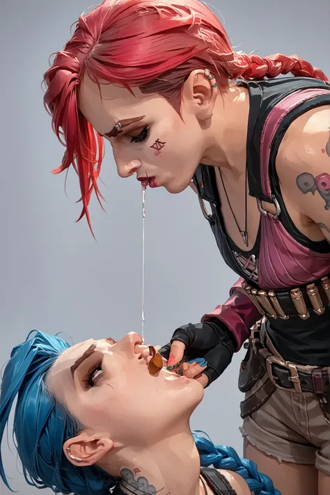 2 ladies lesbian . Vi on the left. Jinx on the right. Spit in mouth