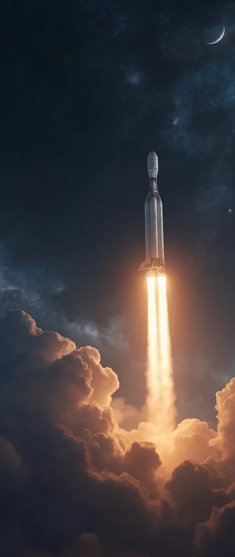 最High Quality、High Quality、Spaceship SpaceX Rocket Crossing the Moon、Night Sky High Definition 8k Wallpaper、View of Earth's Atmosphere in Outer Space、Star and Moon Details、Photorealistic Orientation y、Highly Detailed Atmospheric Scenery、complicated、high de...
