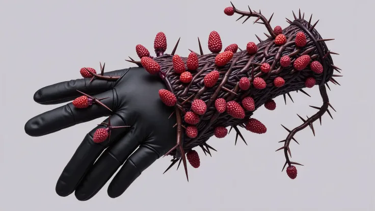 berry gauntlet (Berry Gauntlet):
prompt: vines with countless blackberry and raspberry spines(Vine)Braid、a gauntlet that is tightly fixed to the back and finger of a black leather glove。If you hold your finger、sharp spines stick out when you hold your fin...