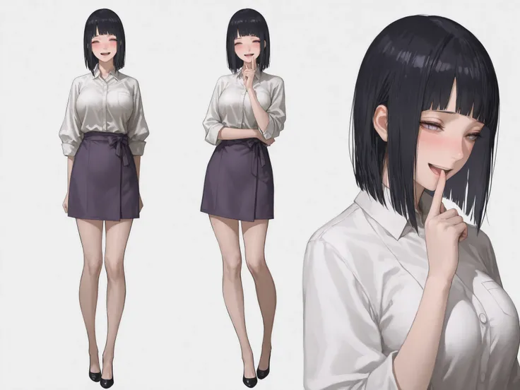 masterpiece, best quality, ultra-detailed,r17329_illu,usnr,Cute,masterpiece, best quality, ultra-detailed, 1girl, hinapony, black hair, byakugan eyes, blushing, :), half closed eyes, large breast, teacher outfit, calm and focused atmosphere, soft shadows, ...