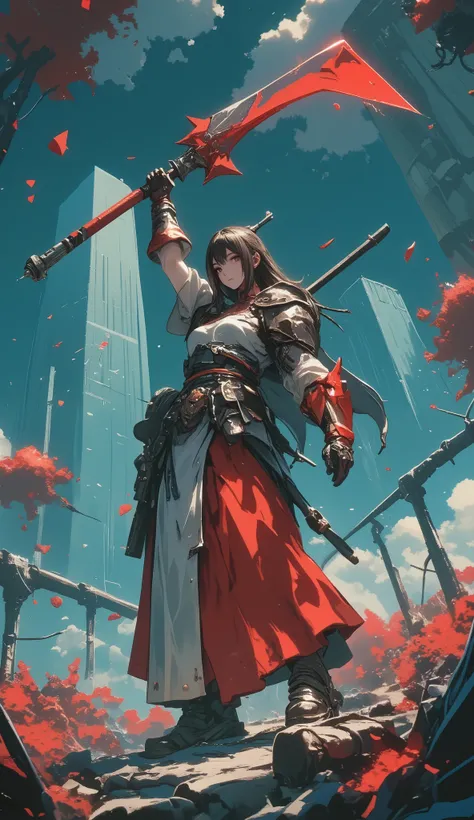 Lethal fruits Weapon, (watermelon bombs:1.8), (holding a strawberry colored long sword, holding watermelon colored shield:1.8)
