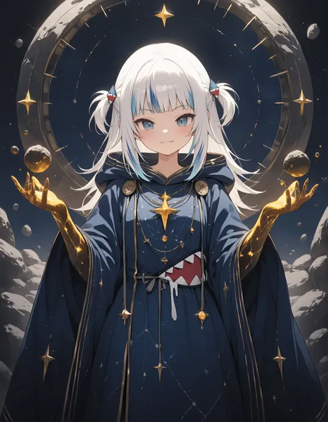 gawr gura,1girl,exo_robe, (stellar_map:1.2), multiple_arms, gemstone_skin, asteroid_throne
,masterpiece, best quality, newest, highres, absurdres,