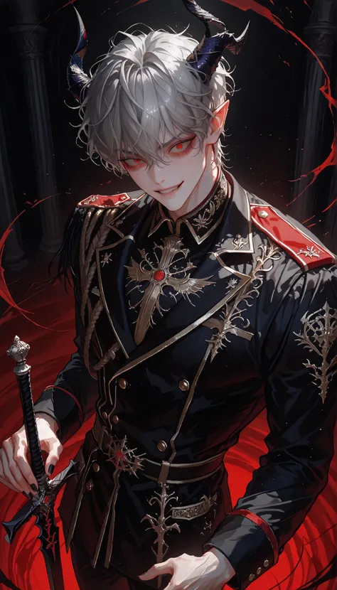 4k , 8k , solo image , (only 1male short grey hair with red eyes, wavy hair) , short hair style , adults , 25 years old , handsome , novel , manhwa , very details , perspective , hair details , very anime eyes details , ตรงตามกายวิภาคมนุษย์ ,ร่างกายสมส่วน...