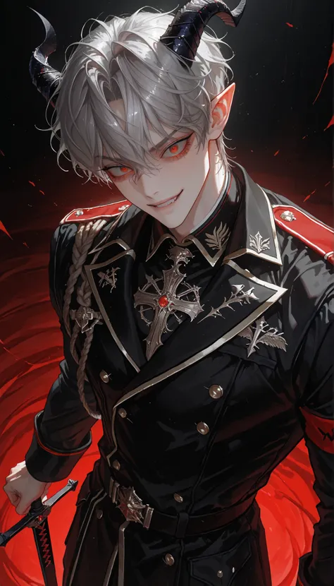 4k , 8k , solo image , (only 1male short grey hair with red eyes, wavy hair) , short hair style , adults , 25 years old , handsome , novel , manhwa , very details , perspective , hair details , very anime eyes details , ตรงตามกายวิภาคมนุษย์ ,ร่างกายสมส่วน...