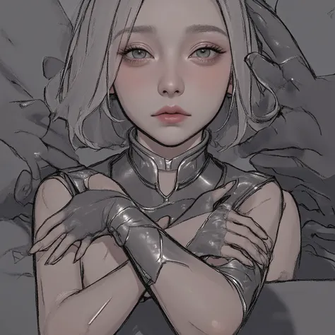 This is a realistic picture of a beautiful woman being held by a monster.
She is young and very cute.
She has clear white skin.
She has her hands outstretched.
Her legs are spread wide that her crotch is visible. She is standing.
monsters are grabbing her ...