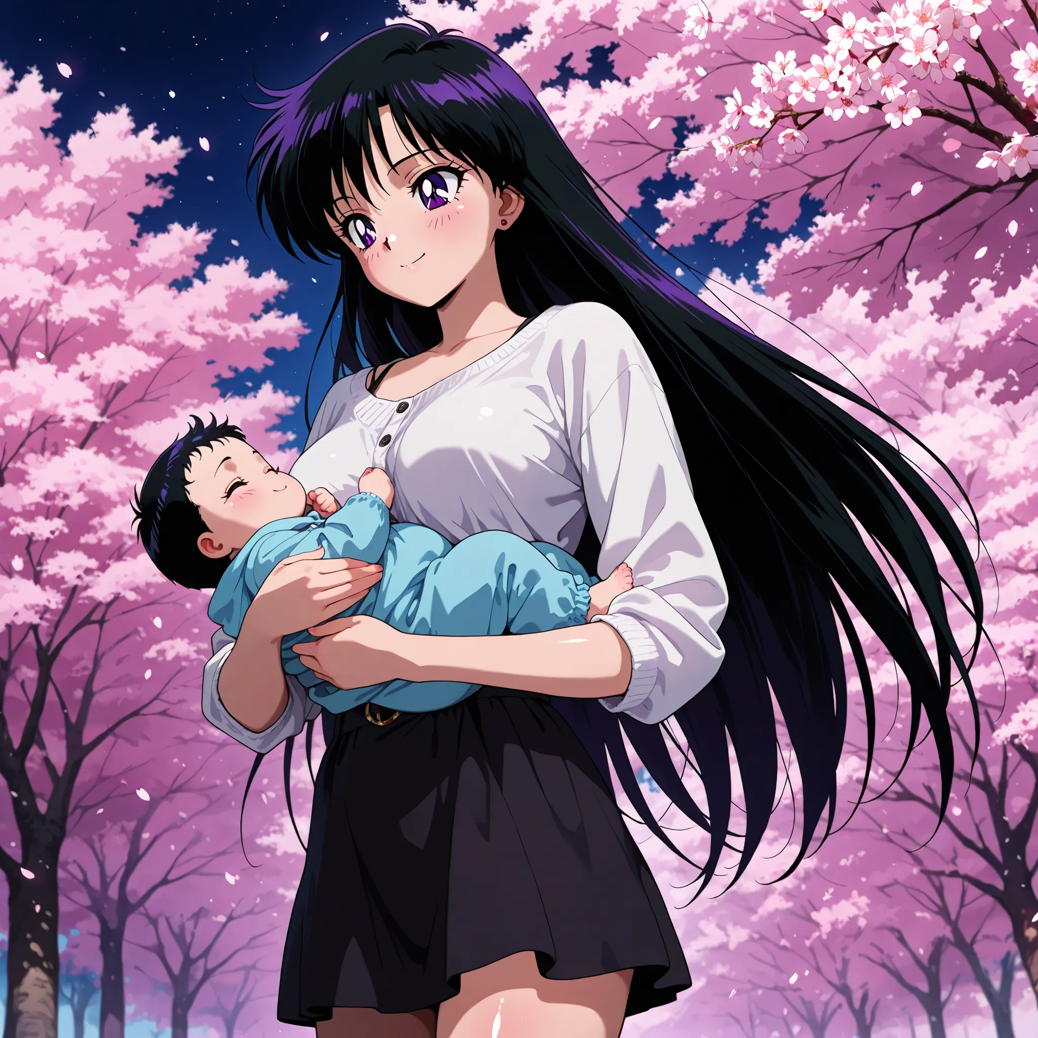 masterpiece, amazing quality, best quality, ultra-detailed, 8K, illustration, clear skin, ultra-detailed-eyes, soft skin, very awa, very as2, shiny skin, shiny hair, soft body, 90's style, official art, rei hino, long hair, black hair, hair combed to the ...