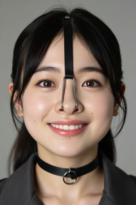A high resolution photograph of a Japanese young woman, masterpiece, photo-realistic, natural lighting, film grain, portrait, fashion shoot, solo, 1girl, clothed, black hair, detailed face, detailed eyes, sophisticated nose, pale skin, fine-textured skin, ...