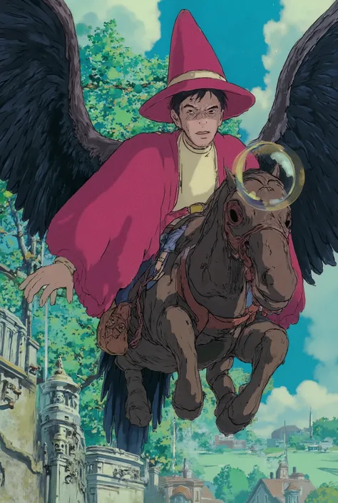 (photorealism:1.2), (photorealism:1.2), (photorealism:1.2), (best quality,4k,8k,highres,masterpiece:1.2),ultra-detailed,(realistic,photorealistic,photo-realistic:1.37),a wizard young man, wearing rich pink wizard outfit, flying, ride a massive, giants, bol...