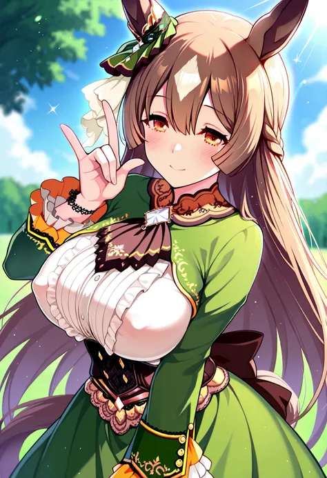 Satouno Diamond Umamusume Pretty Deby, masterpiece, top quality,, score_9, score_8_up, score_7_up ,
Satono Diamond \(Uma Musume\), 1 girl, horse ears, earrings, , smile, horse tail, watch viewers, sleeve until past the wrist, , , ハーフup, null, Outdoors, ...
