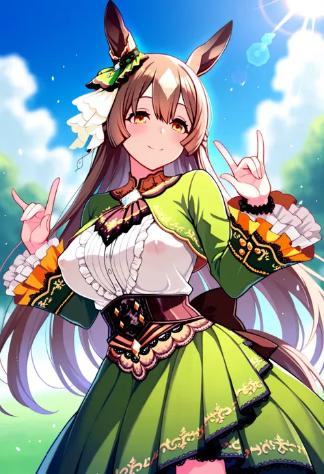 Satouno Diamond Umamusume Pretty Deby, masterpiece, top quality,, score_9, score_8_up, score_7_up ,
Satono Diamond \(Uma Musume\), 1 girl, horse ears, earrings, , smile, horse tail, watch viewers, sleeve until past the wrist, , , ハーフup, null, Outdoors, ...