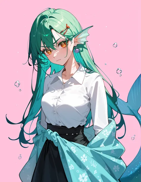 Dragon Girl,blue hair,Green Hair, ผมสีดำ,Three tone hair,In the orange eyes,Fish Ear ,long hair,Tomboy,long hair,Long Eyelashes,medium chest,Milf,thin,Chinese-black-green dress,Long Sleeve Dress ,green floral print,Hairpins,Beautiful eyelashes,,sparkly eye...